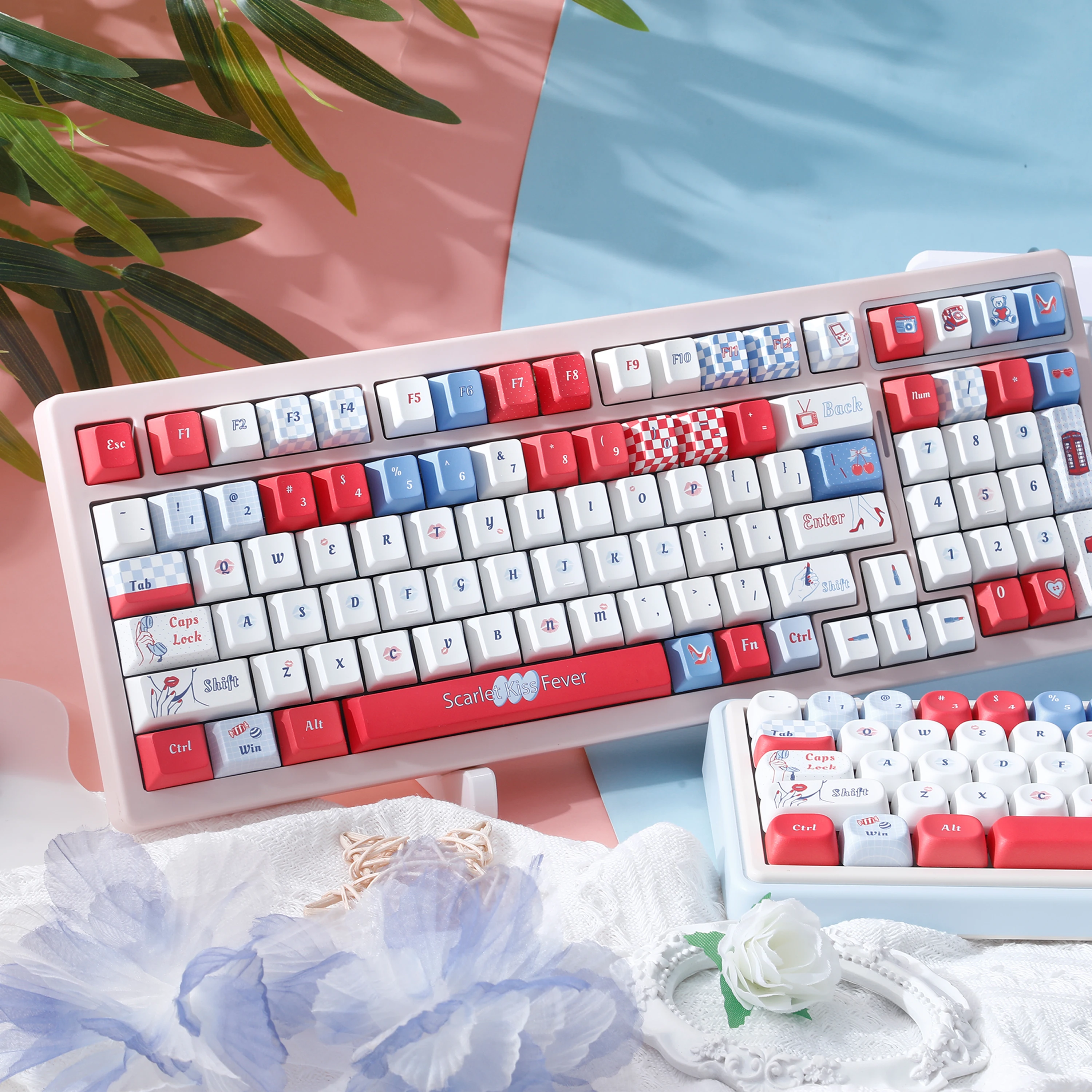 

Красные и синие колпачки для клавиш Cherry MOA Profile Red Lips High Heels Newsstand Elements Ретро Современные колпачки для клавиш из ПБТ для механической клавиатуры