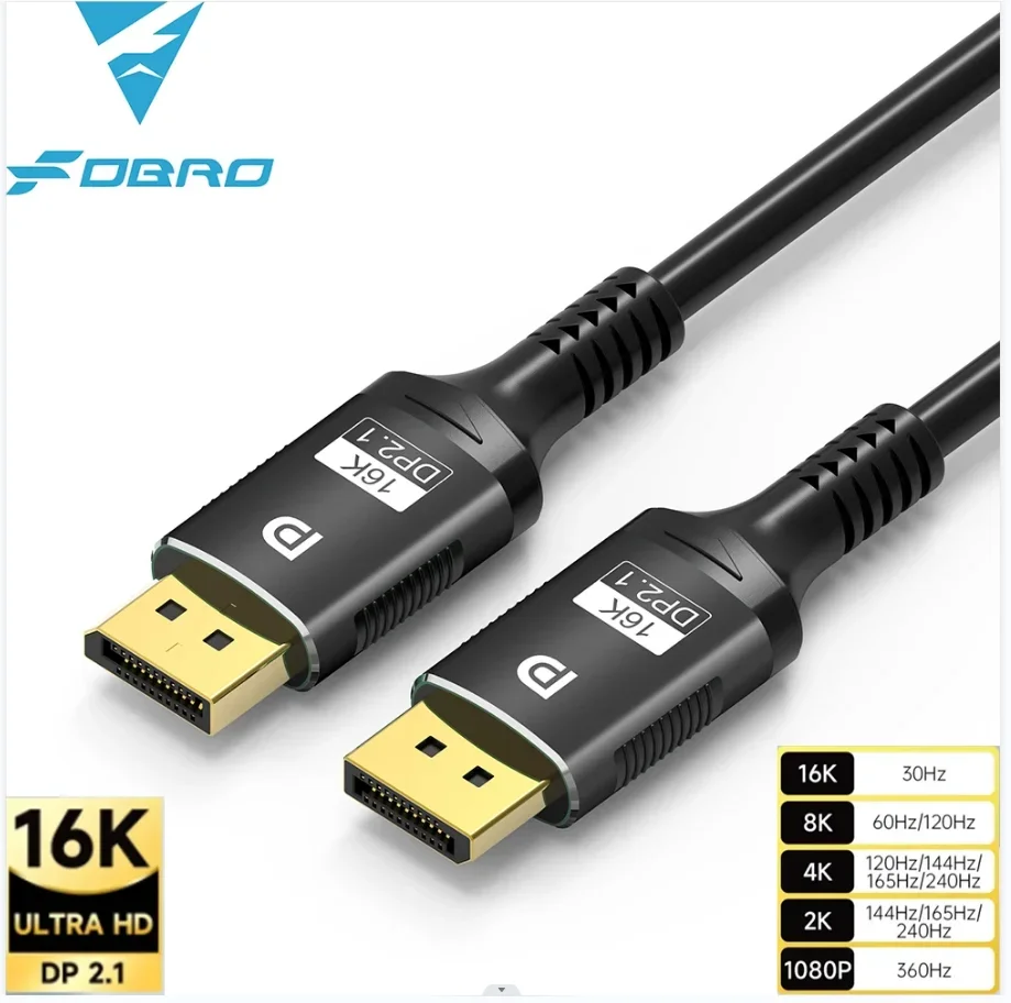 16K DisplayPort Cable 2.1 8K DP 2.1 DP Video 80gbps Cable DP to DP 16K@30Hz 8K@60Hz 120Hz 4K for HDTV PS4/5 Gaming Monitors Gr