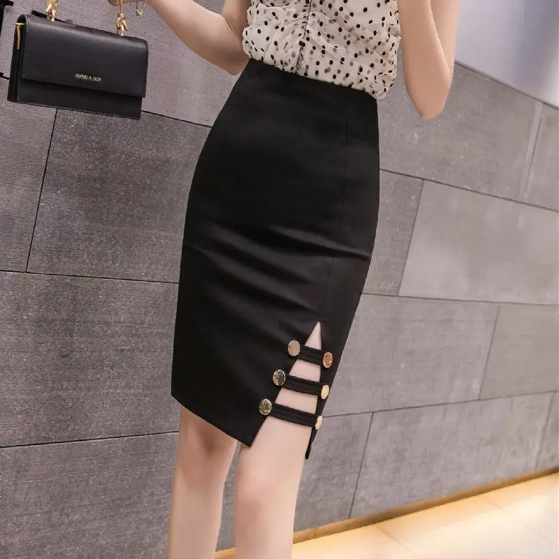 New Spring and Summer Women\'s Solid Colors High Waist Slim Bag Hip A-Line Temperament Fashion Commuter All-match Skirt