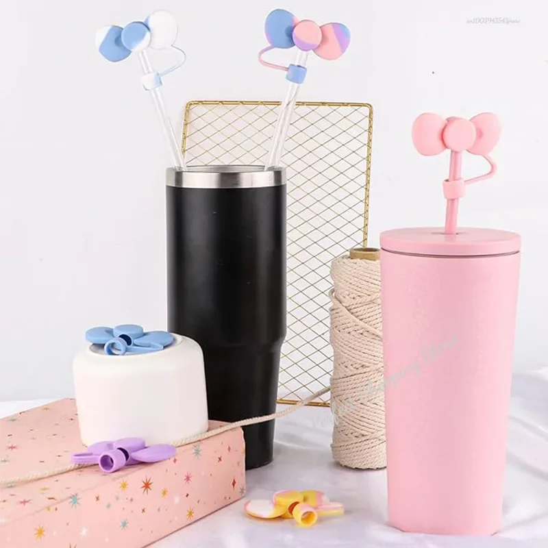 Lovely Bow Straw Covers Cap Toppers For Stanley 30&40 OZ Tumbler Cup Reusable Cute Silicone Straw Tips Lids Protect view 3
