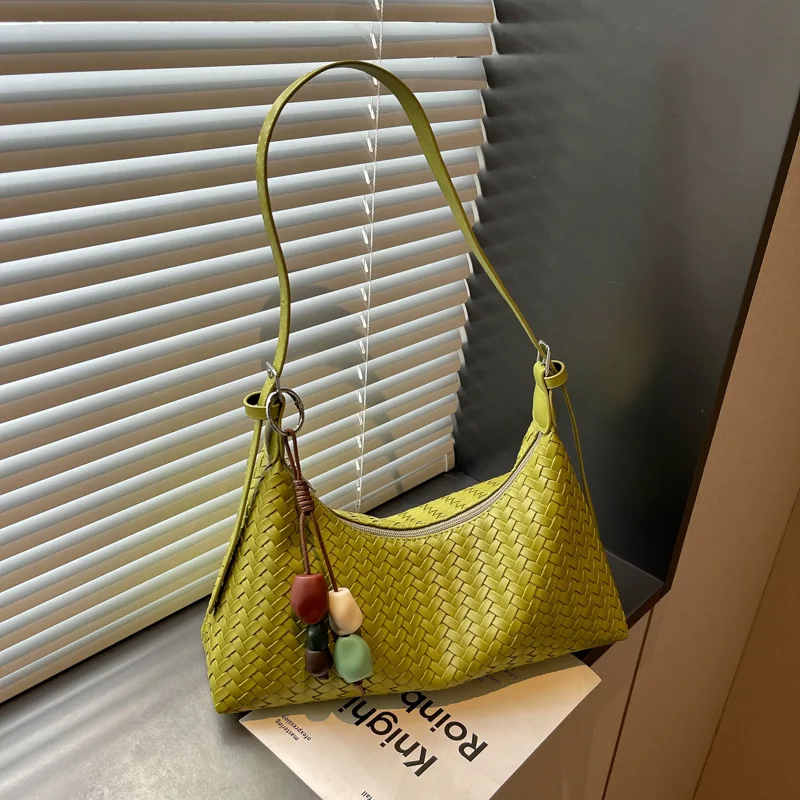 Soft PU Woven Pattern Hobo Shoulder Bag Korean Style Large Capacity Handbag for Women Fashion Underarm Commute Crossbody Bag
