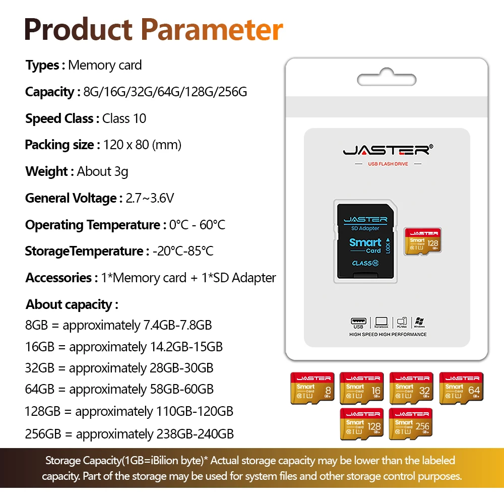 Jaster classe 10 cartão sd dourado 64gb cartão de memória de leitura de alta velocidade 32gb mini cartão tf 16gb 8g para nintendo switch cartão de memória flash
