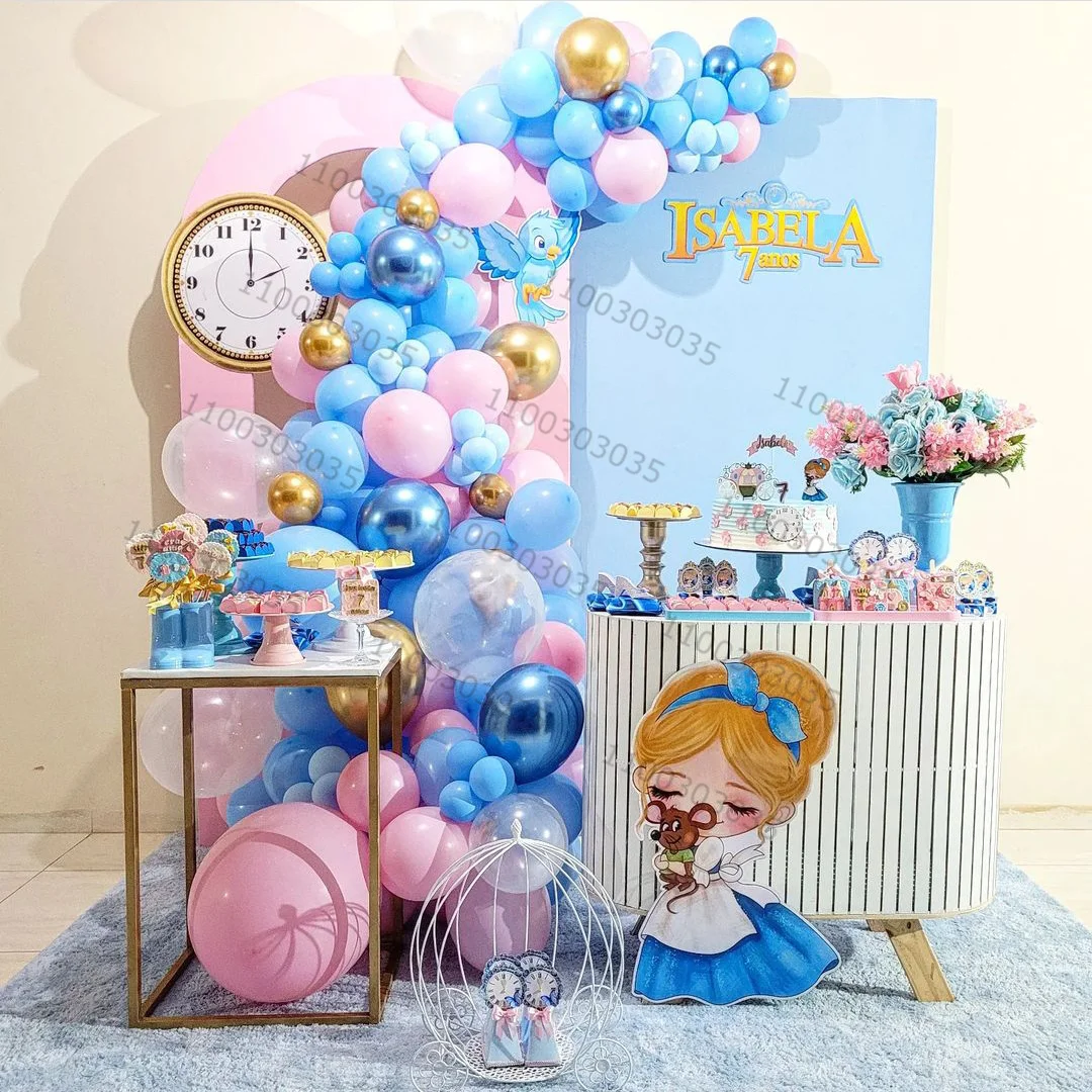 

114pcs Cinderella Pink Blue Balloons Garland Kit Kids Girls Baby Shower Birthday Party Decorations Silver Number Foil Balloon