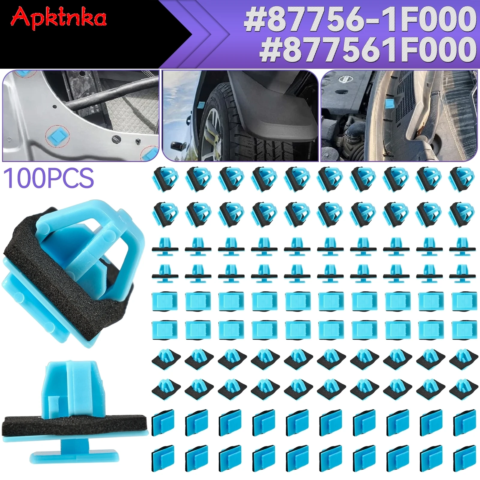 100Pcs Side Rocker Panel Retainer Moulding Door Trim Clips Fastener Fit for Hyundai Santa Fe Kia Sportage 877561F000 87756-1F000