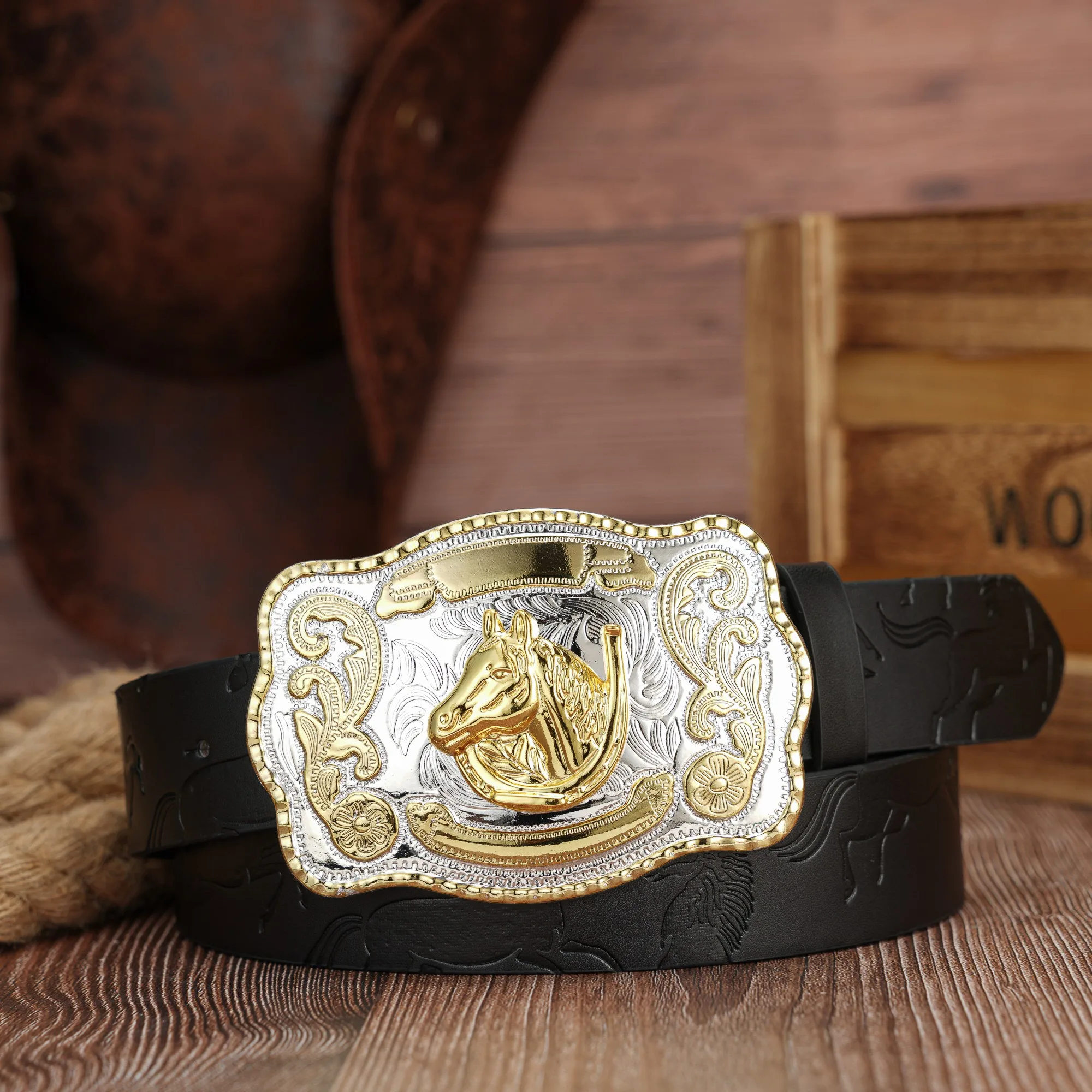 مشبك على شكل ثور وحصان منقوش ثلاثي الأبعاد بلونين، حزام منقوش من البولي يوريثان عتيق وفاخر، حزام للجنسين #5