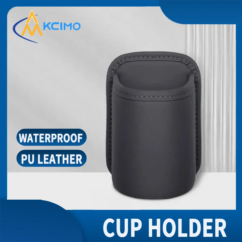 Premium PU Leather Car Cup Holder Organizer Round Storage Box for Small Items Universal Mini Trash Can with Stitching Details