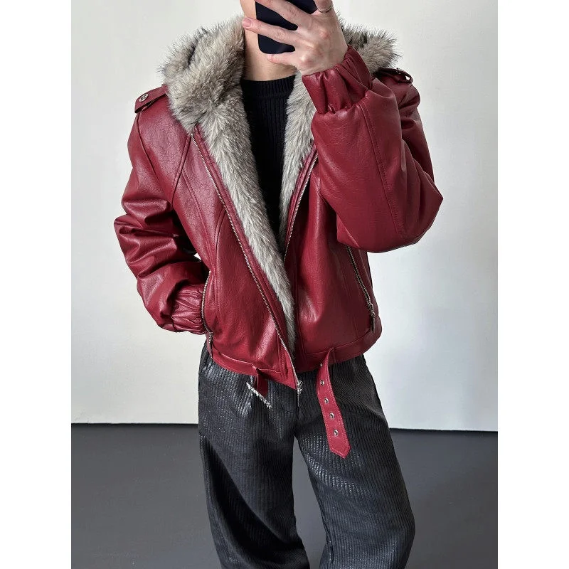

Утепленная мужская кожаная куртка в американском стиле, зимняя теплая модная городская куртка с длинными рукавами, на молнии, с капюшоном, цветное пальто