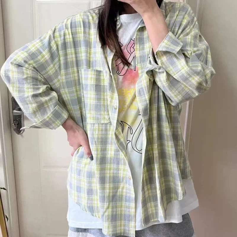 

Cardigan Shirt Women's Summer Wear2025New Style Plaid Shirt Thin Outerwear Petite Women