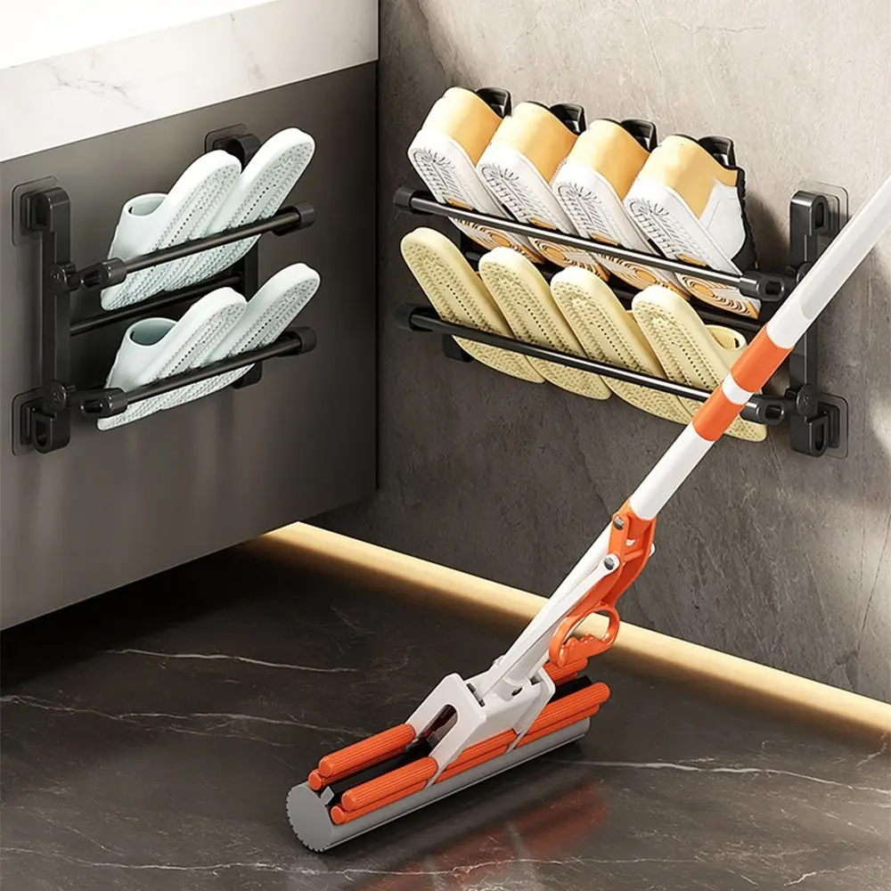 

Wall Mounted Hanging Shoe Storage Shelf Drill-Free Portable Folding Slippers Rack Reusable Easy Installation Bathroom Shoe Rack