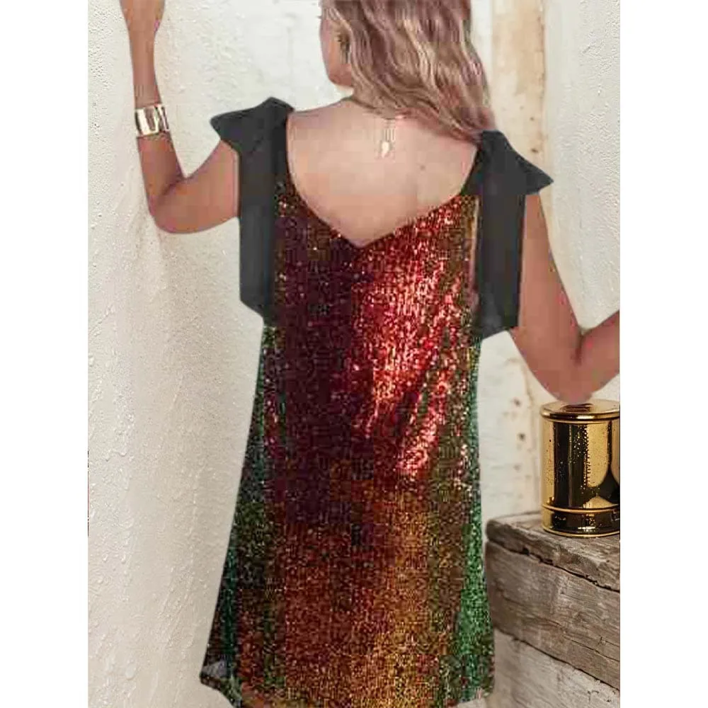Sukienka cekinowa 2025 letnia koronkowa na ramiączkach bez pleców damska dekolt V kamizelka spódniczka perłowa krótka spódniczka