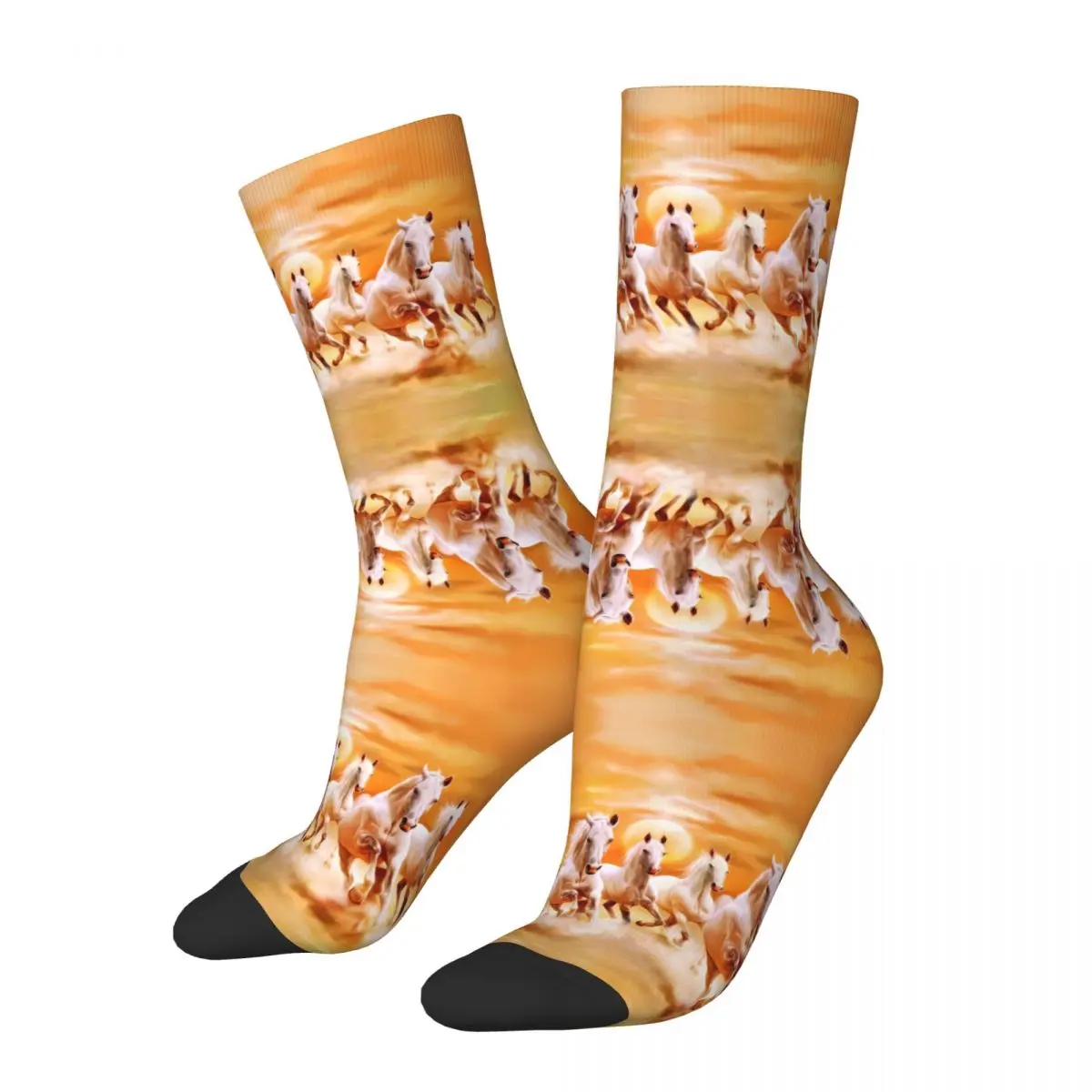 Funny Happy Orange Men's Socks Retro Harajuku Galloping Horses Hip Hop Novelty Seamless Crew Crazy Sock Gift Printed