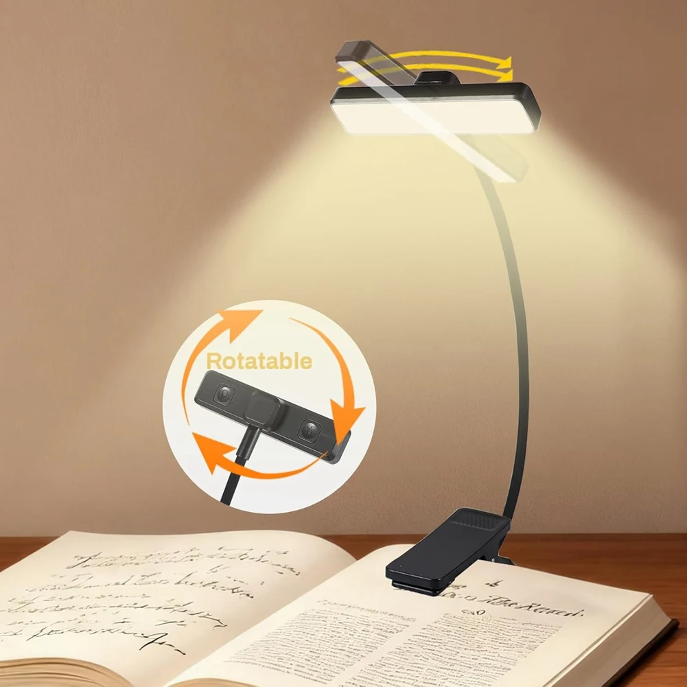 AB47-Rechargeable Book Light Rotatable 3-Color & 9-Brightness Book Lamp Eye Cared Clip On Led Light For Book Lovers