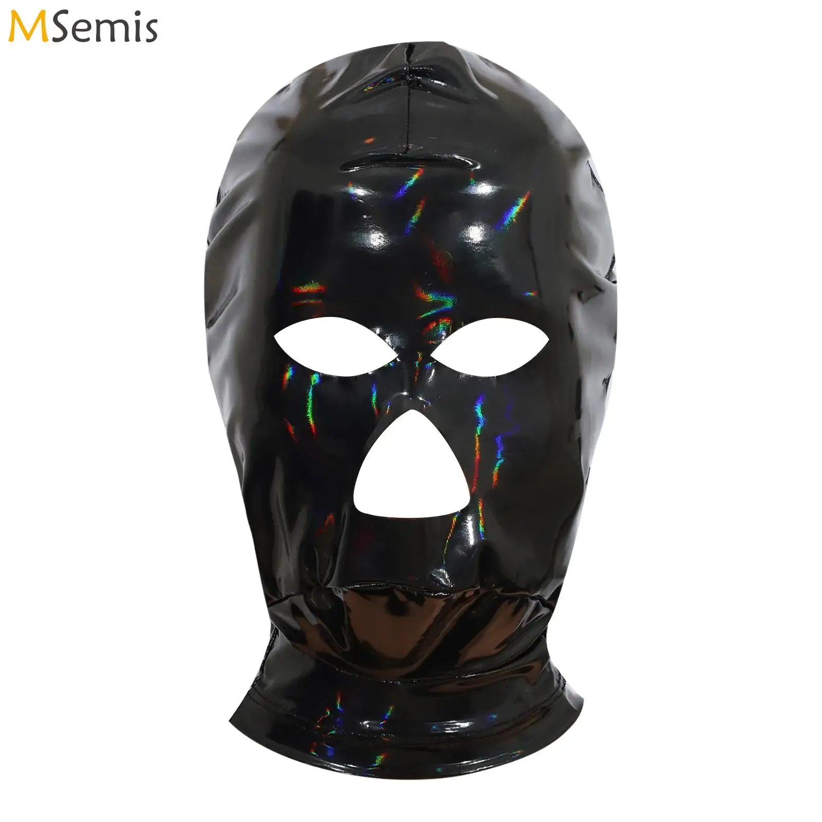 

Metallic Shiny Hood Mask Wetlook Leather Open Eye And Mouth Balaclava Headgear Sex Head Cover for Halloween Party Night Club