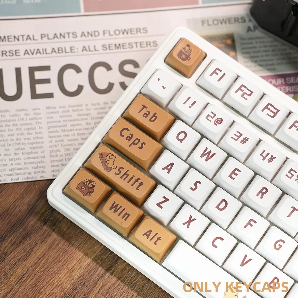 

129 клавишных колпачков PBT Coffee Cat, профиль XDA, сублимационная печать, DIY-клавиши для механических игровых клавиатур с переключателями Cherry MX на 61/87/104 клавиши