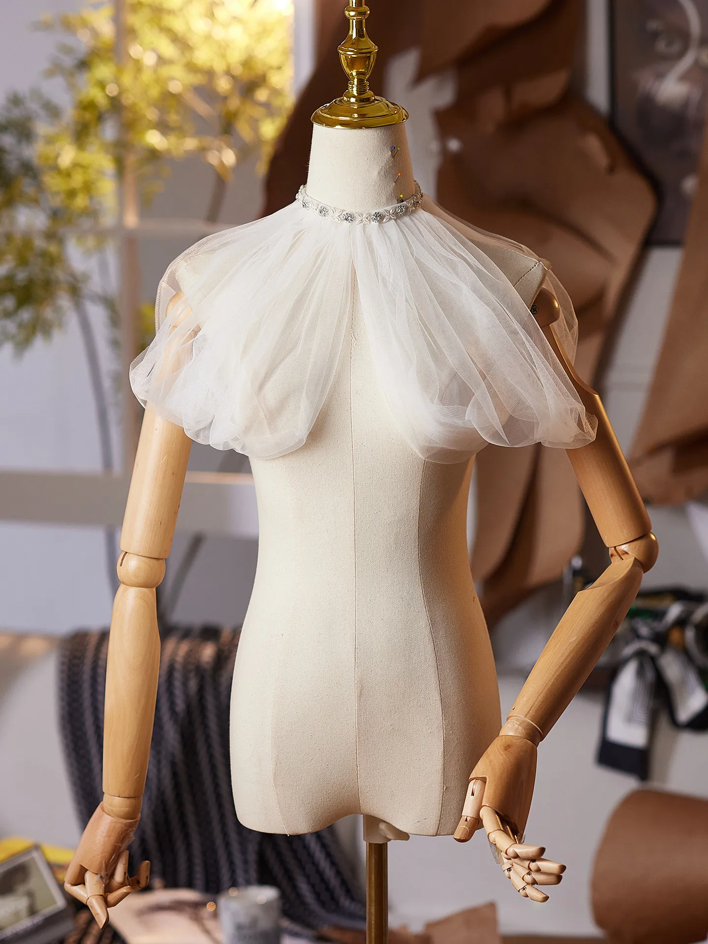 

Белое сетчатое вечернее платье ручной работы с декором на плечах, аксессуары для шеи, свадебные аксессуары, Vestido De Novia