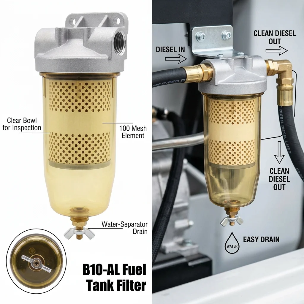 B10-AL Fuel Filter Water Separator Assembly 30 Micron Filtering for Diesel Tank Replacement Filter with Reusable Transparent Cup