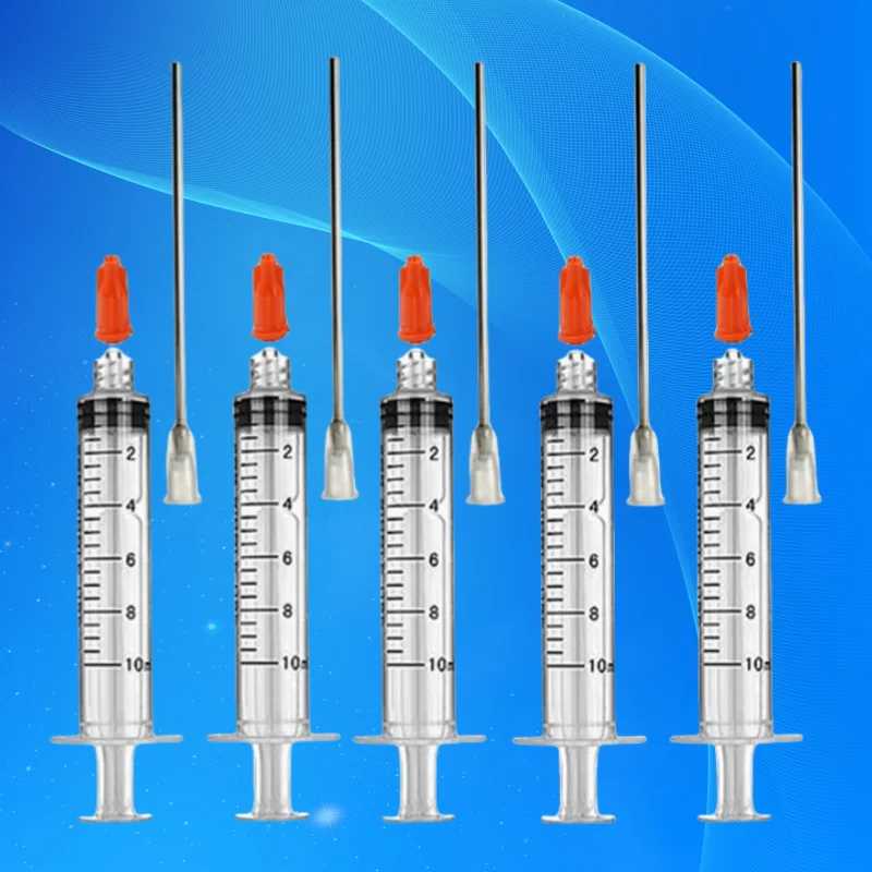 Free Shipping Non Sterilized 5 Sets 10cm 100mm Tube Length 16G Blunt Tip Needle 5Pcs 10cc/ml Plastic Syringe & Stopper