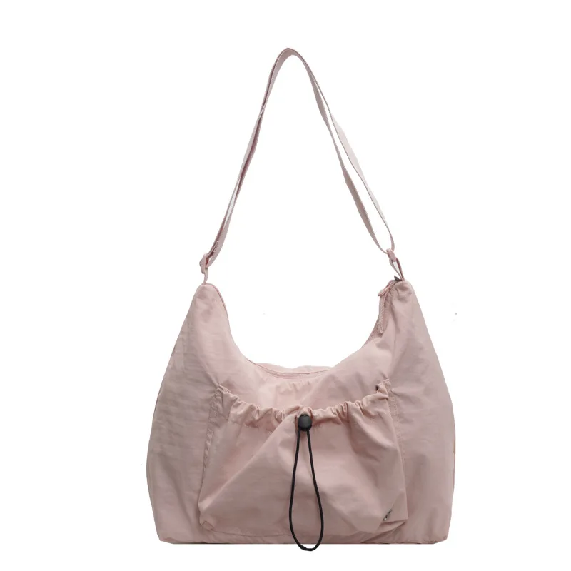 

Women's Ruched Crossbody Bag - Minimalist Fabric Single-Shoulder Bag with Drawstring & Topstitching for Daily Casual Use