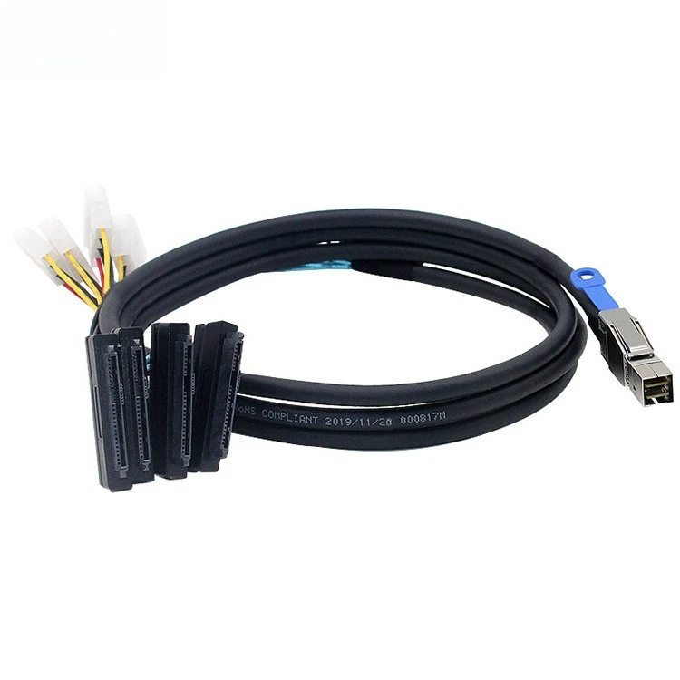 ADT-Link Mini SAS HD High-speed Cable SFF-8644 To 4 SFF-8482 with Large 4 Pin Hard Disk Data Cable Length Optional 0.5M 1M 2M 3M