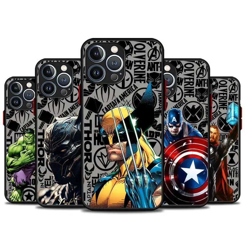 Matte Phone Case for Apple iPhone 15 14 13 12 11 pro Max 13 12 Mini XS XR X 7 8 6 6S plus Marvel Wolverine Captain America Cover