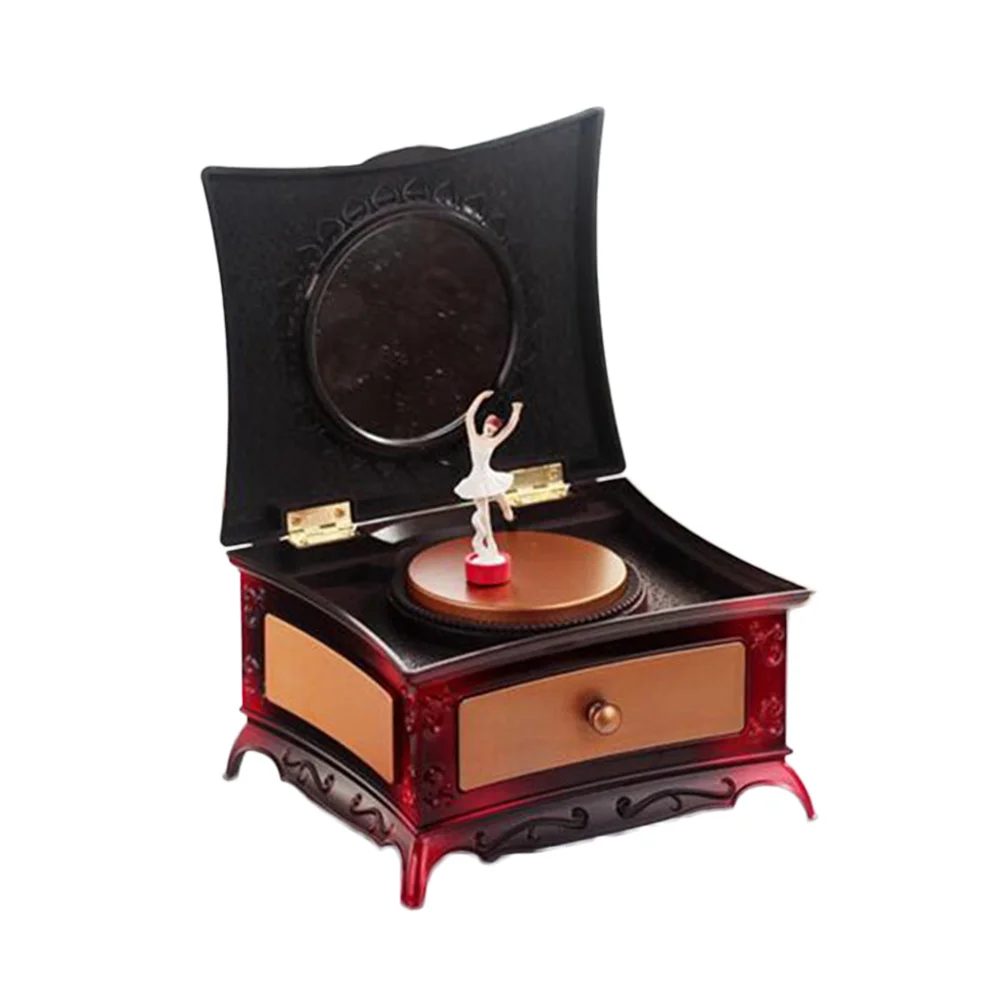 Plastic Ballet Dancer Jewelry Box Music Box Classic Red Dresser Mirror Storage Case for Gift