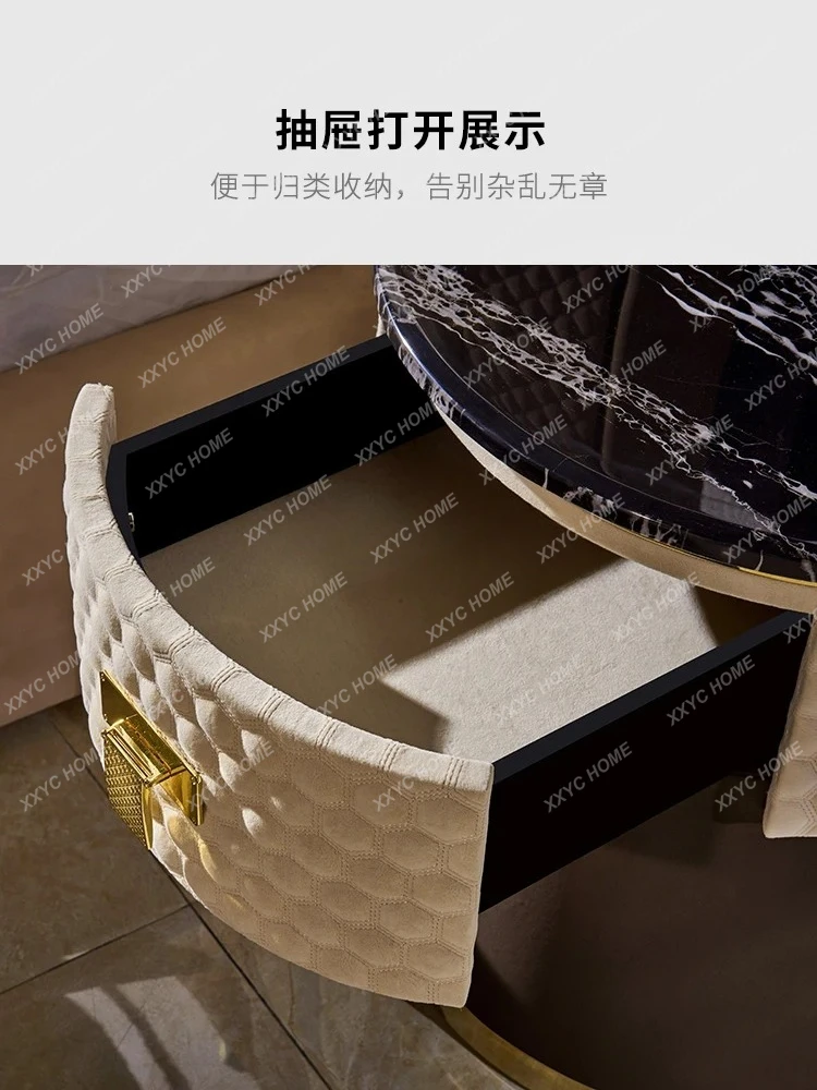 Italian Post-Modern Marble Corner Table Locker High-End Bedside Leather Cabinet