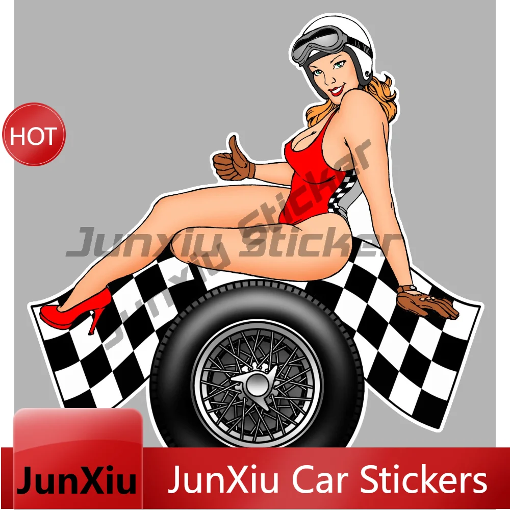Pin Up Checkered Racing Rally 7 5Cmx8Cm Sticker Vinyl Decal Waterproof Car Decoration Vehicle Sticker