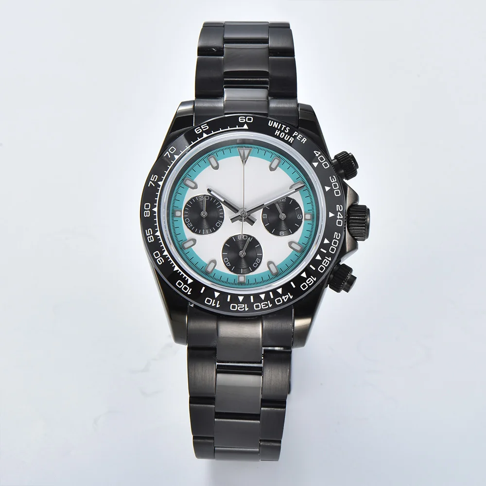 PARNSRPE PVD 블랙 매트 40mm 자동 NH35A 남성용 기계식 시계 VK63 스테인레스 스틸 사파이어 글라스 크로노그래프 시계