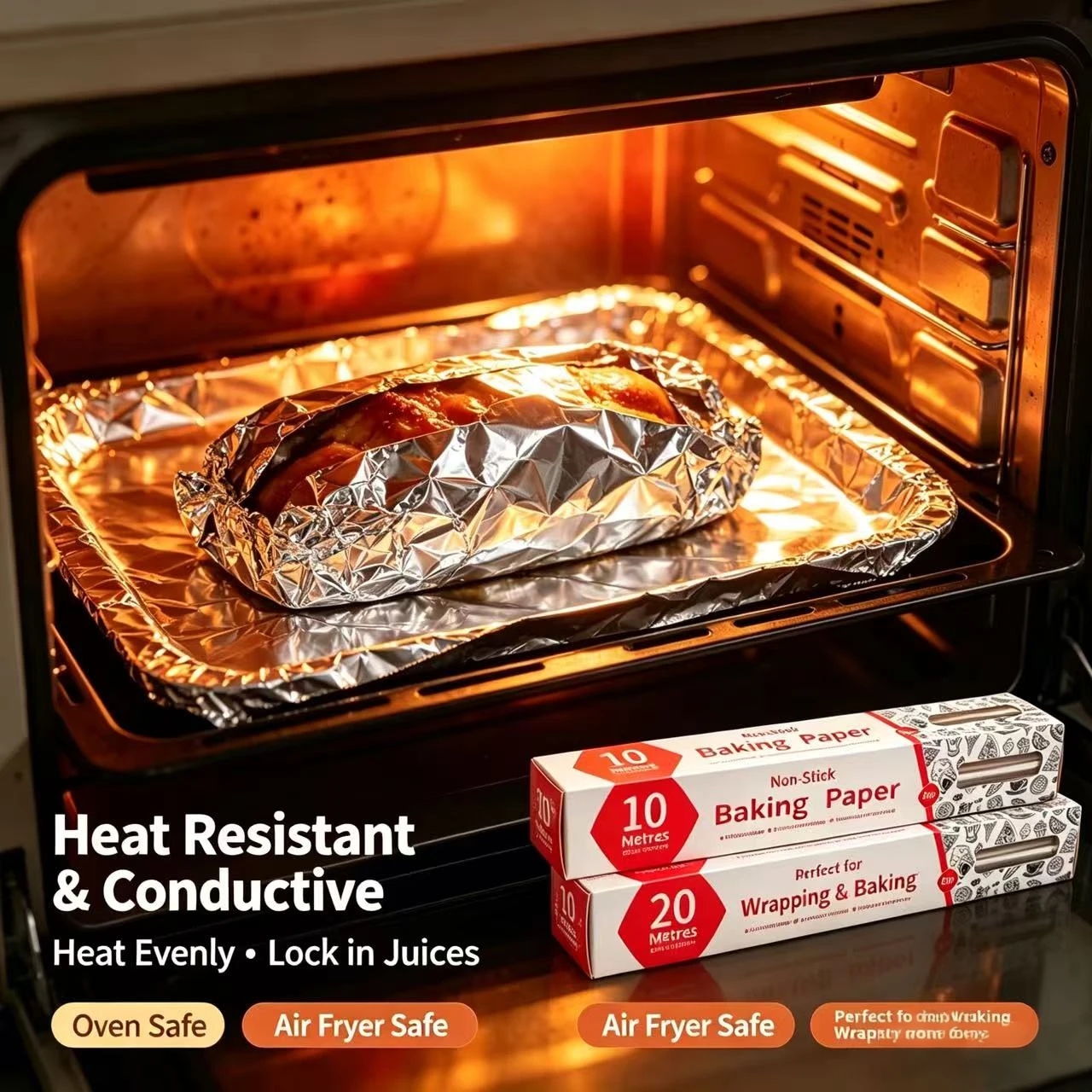 Heavy Duty Food Grade Aluminum Foil Roll for BBQ Baking Air Fryer And Oven Cooking - 10M/20M Optional - No Cutter Needed