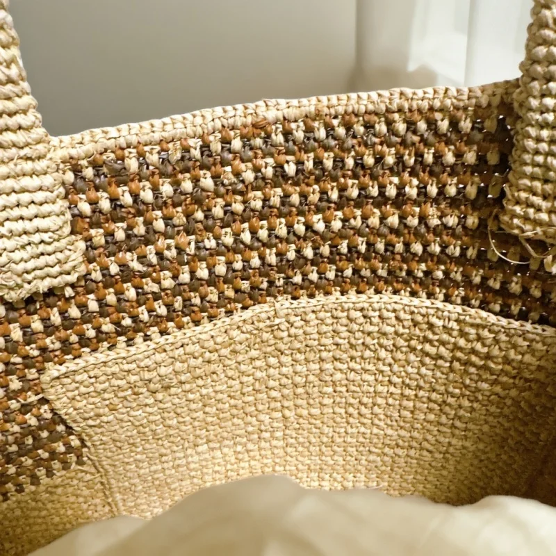 High Quality Lafite Grass Shoulder Bag Striped Handmade Crochet Handbag Minimalist Vacation Style Versatile Woven Bag