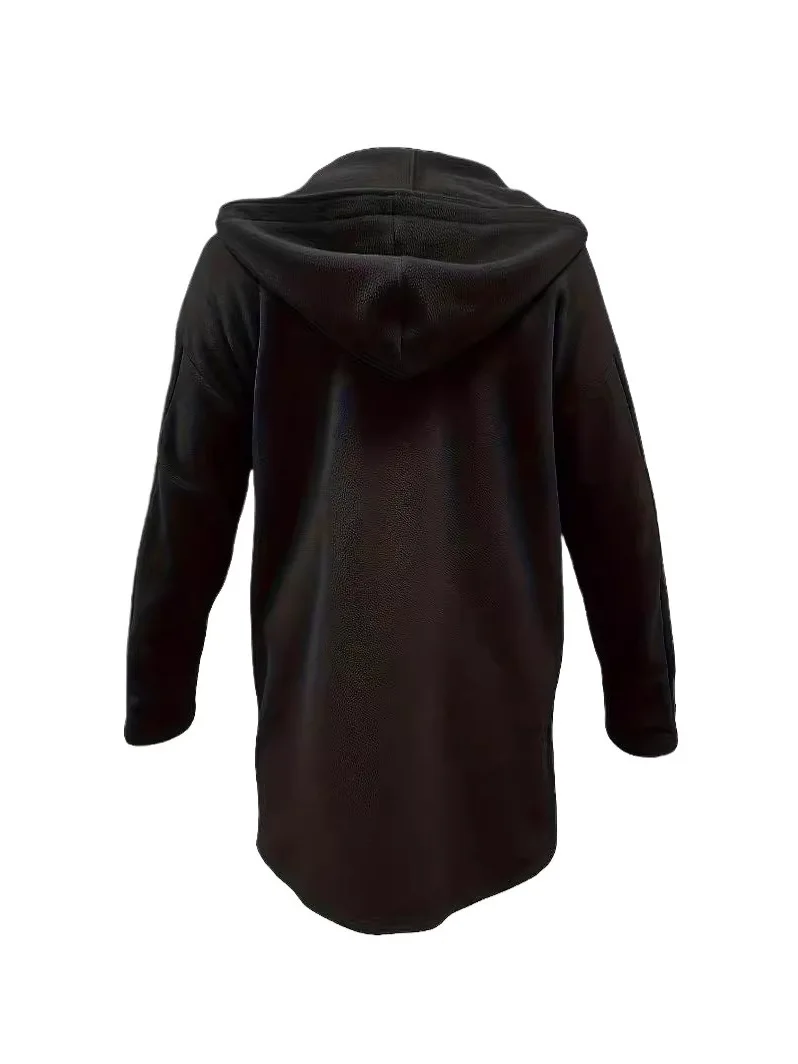 

Women's Hooded Loose Woolen Coat Pure Color Button down Street Sle Lamb Velvet Fabric Long Sve Mid-Length Coat