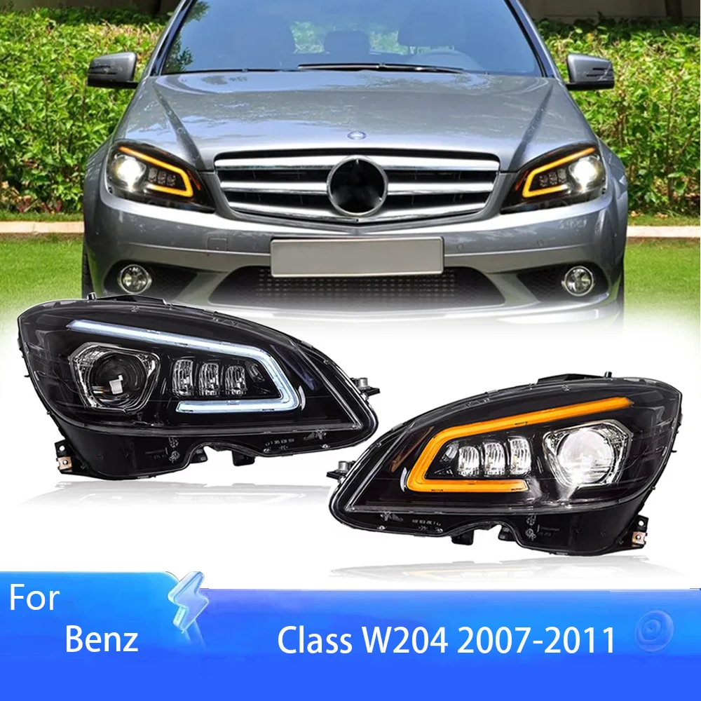 

Pop Pop 2 шт. светодиодные фары для Benz C Class W204 2007-2011 DRL указатель поворота ксеноновые линзы Hid H7 C200 C260 C63 передние фары автомобиля Acc