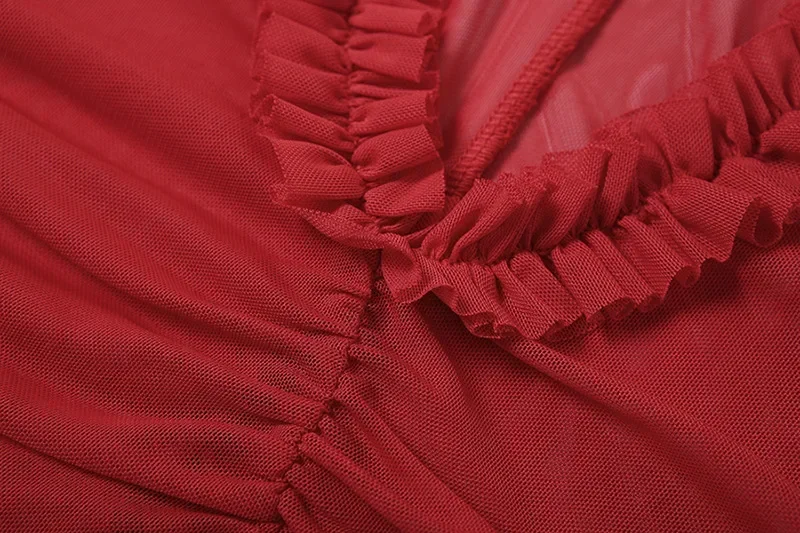 الكشكشة بقماش شفاف بروتيل فستان قصير المرأة مثير العميق الخامس الرقبة السباغيتي الأشرطة عارية الذراعين سبليت ملابس الحفلات كلوبوير ملابس الشاطئ