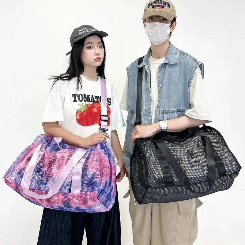 

Fashion Extra Big Beach Vacation Large Capacity Mesh Bag Travel Bag Mesh Backpack American Tie-Dye Mesh Travel Bag
