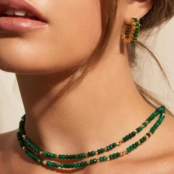Yumfeel Colorful Faceted Glass Beads Choker Necklace Fashion Stainless Steel Chain Women Boho Vacation Friendship Neck Jewelry