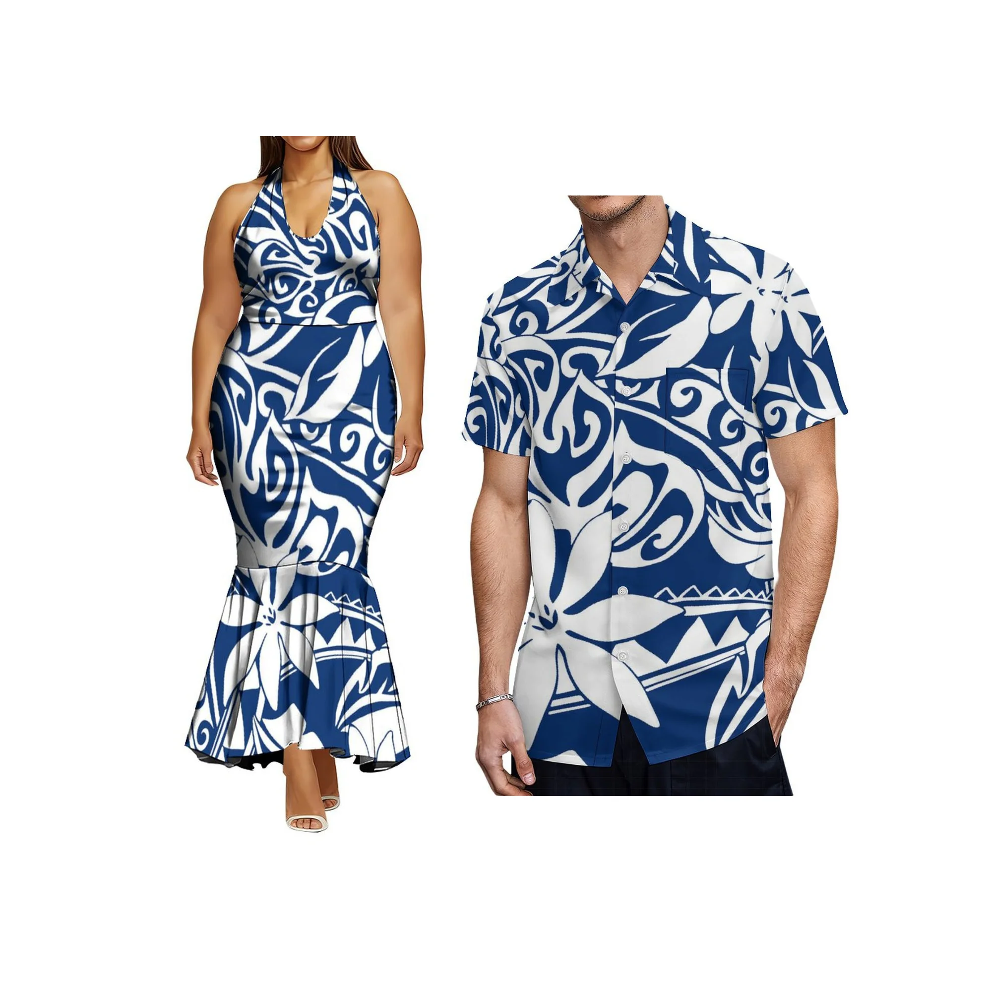 New Pacific Island Art Design Sleeveless Halter Mermaid Dress Custom Ladies Samoan Binding strap Design Party Dress
