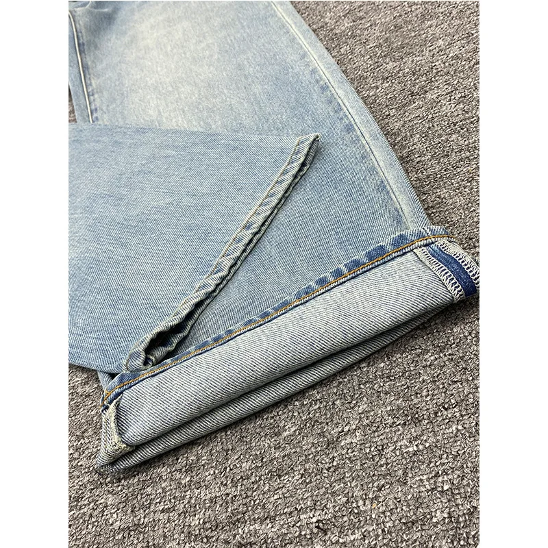 2024 neue hohe Taille Retro blau lange Schlepp hose Frauen locker sitzen weites Bein Jeans hose