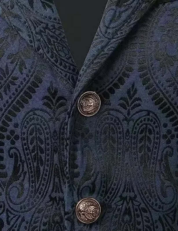 Herren Viktorianische Blumen-Jacquard-Weste mit Revers, Einreihig, Schmale Passform, Anzugweste für Formelle Anlässe, Hochzeiten, Partys, Business, Verschiedene Farben – Detail 16