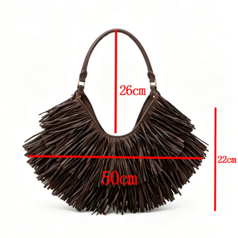 Bohemian Straw Beach Tote Bag with Tassel - Large Capacity