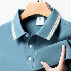 Men's Fashion Solid Short Sleeved Striped Lapel Polo Shirt Summer Breathable Comfortable Top