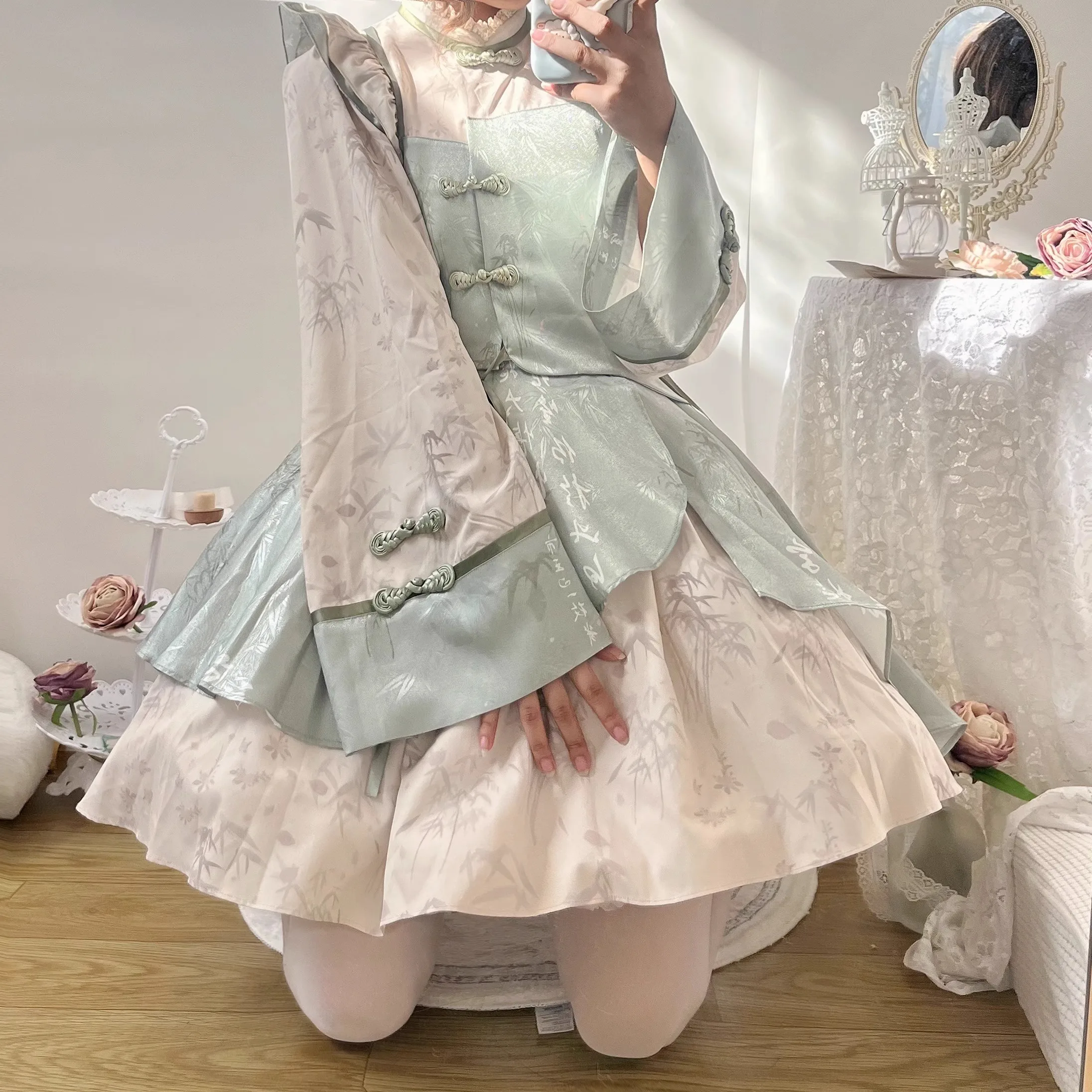 New Chinese style improved cheongsam lolita small flying sleeve dress lolita cute fluffy national style princess skirt