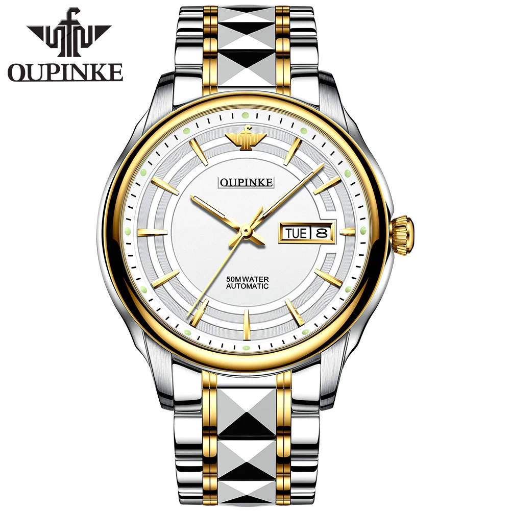 OUPINKE 3170 Classic Men\'s Watch Date Week Original Automatic Movement Deep Waterproof Mechanical Wristwatch Men