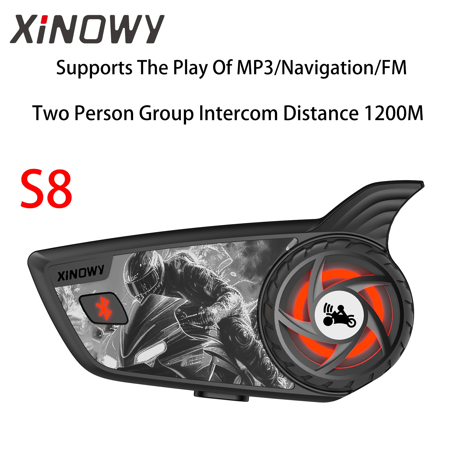 

XINOWY S8 Motorcycle Bluetooth Helmet Walkie Talkie Two Person Group Intercom Distance 1200M Rotating Button Designn Support FM