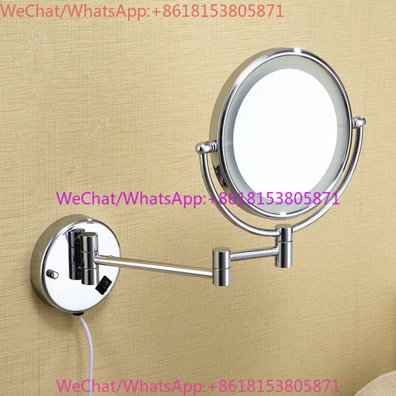 Wall-mounted with lamp, folding vanity mirror bathroom enlarged and retractable European style, double-sided