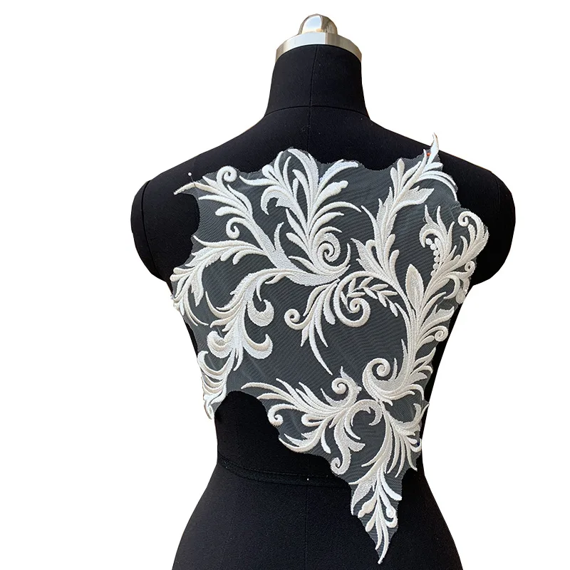 Bridal White Lace Applique, Embroidery with Sequin Motif Trims, DIY Applique for Wedding Dress
