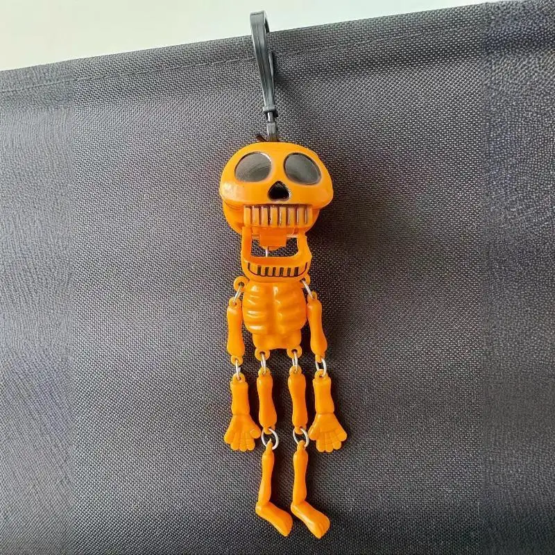 Skeleton Bag Charm Spooky Plastic Skeleton Keychain Pull String Skeleton Keychain Fun Movable Joint Keychain For Handbags Daily