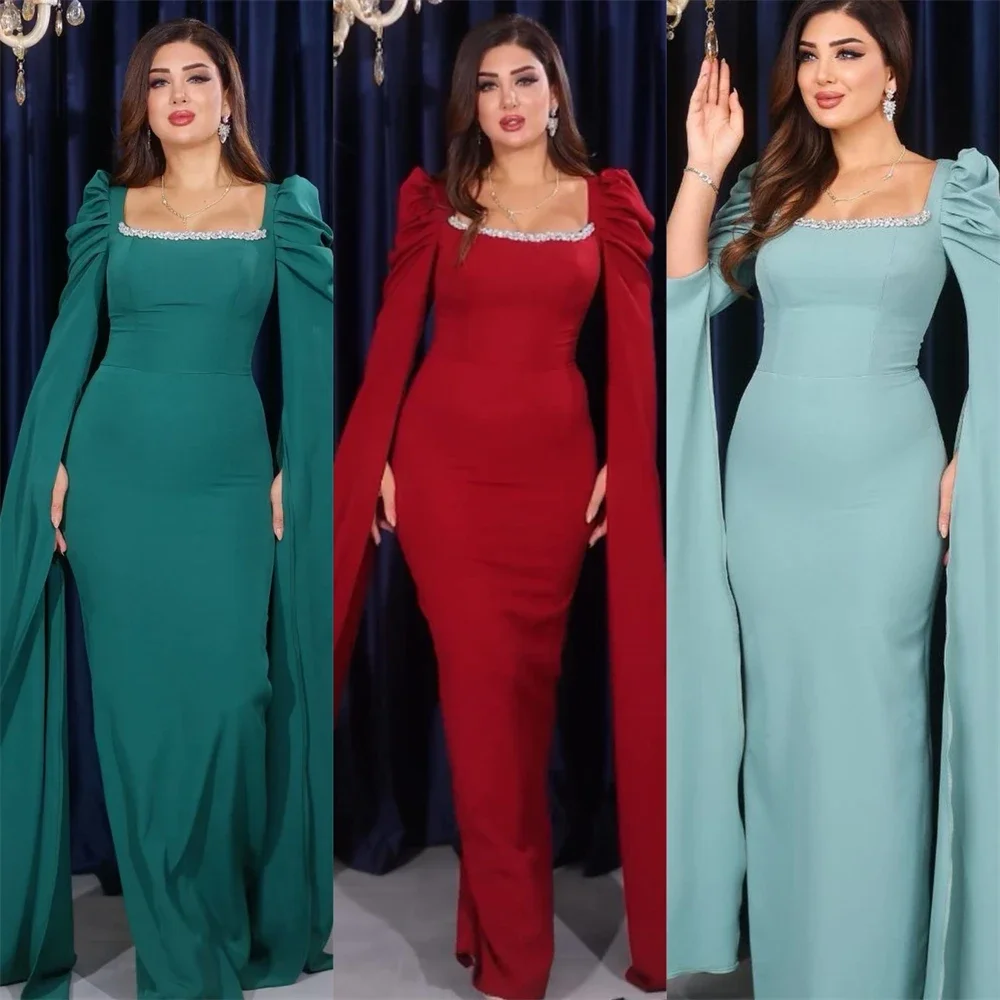 Customized Prom Dress Evening Square Collar Column Floor Length Skirts Vertically Bespoke Occasion Dresses Dearin Ye Saudi Arabi