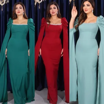 Aangepaste galajurk avond vierkante kraag kolom vloerlengte rokken verticaal op maat gemaakte gelegenheidsjurken Dearin Ye Saoedi-Arabi