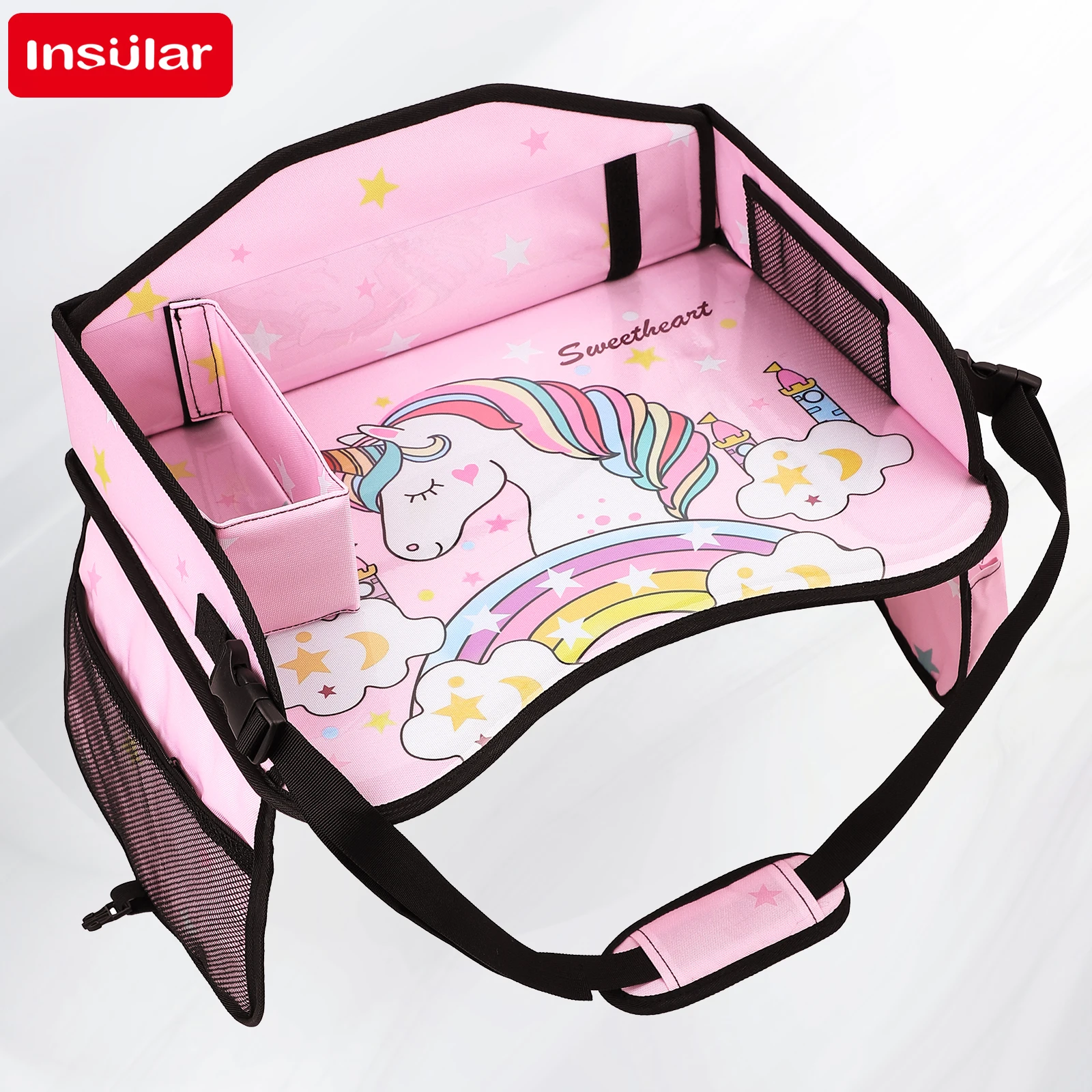 Kids Travel Tray Storage Pocket Waterproof Toy Painting Board Portable Safety Seat Folding Table Painting Board Vehicle-mounted