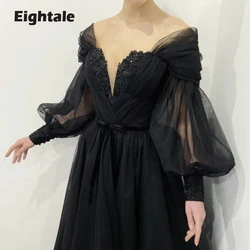 Eightale Black Wedding Dresses Off the Shoulder Long Puffy Sleeves Tulle Victorian Gothic Lace Up Bridal Gowns Customized